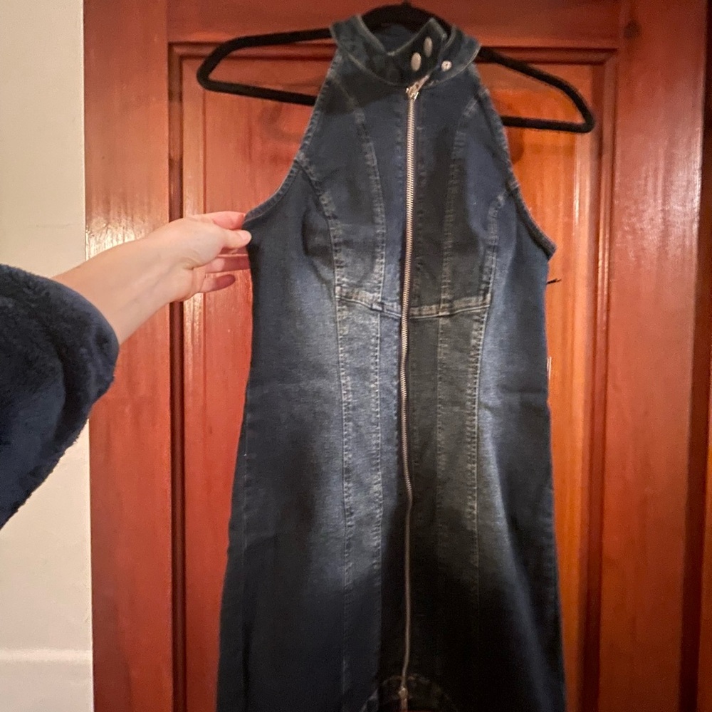 Denim Sleeveless Dress with Zipper